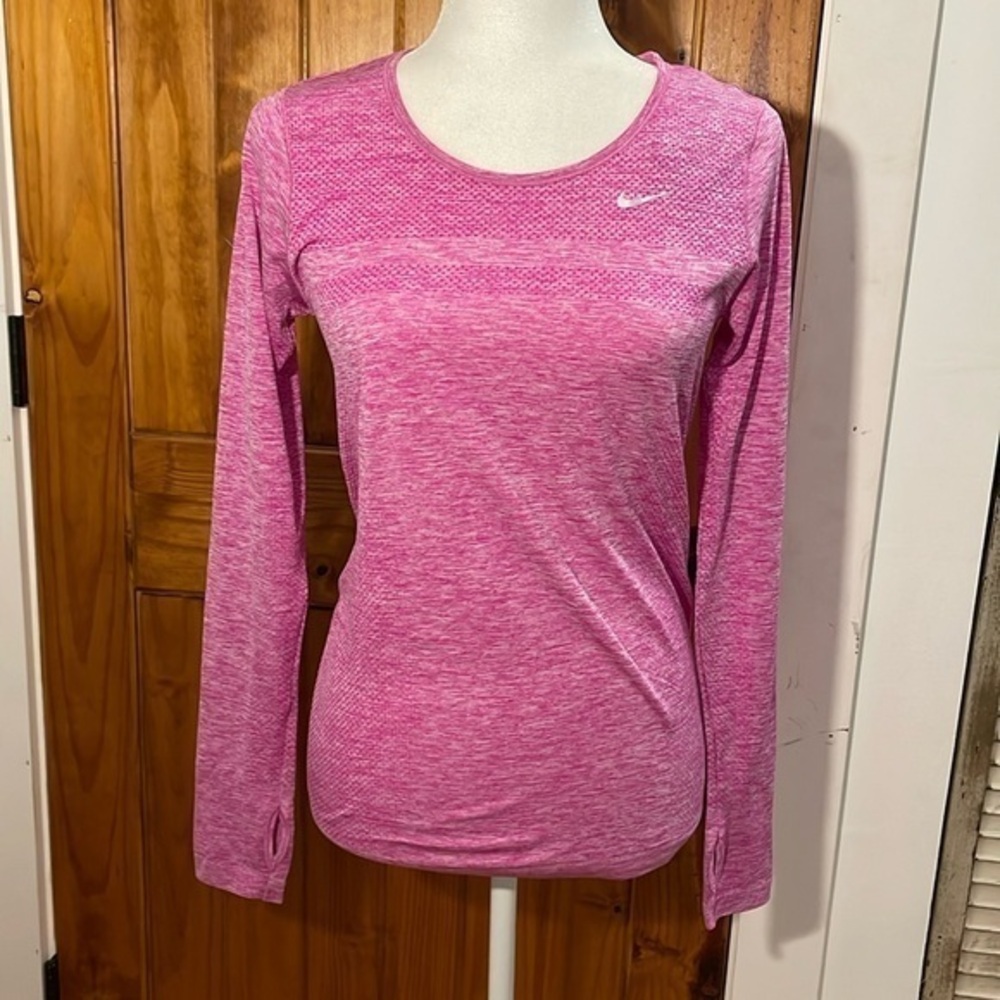 Nike Dri Fit Pink Long Sleeve Running Outdoors Workout Athletic Sports Top NWT